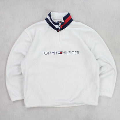 RARE 1990s Tommy Hilfiger 1/4 Zip Fleece Cream - (XL)