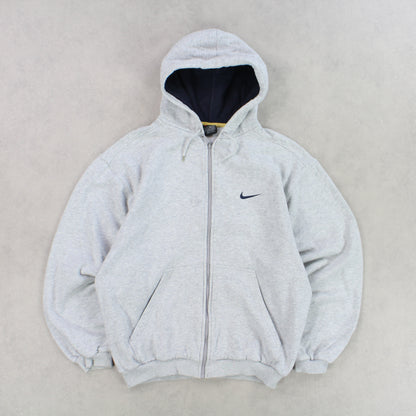 SUPER RARE 90s Nike Zip Up Hoodie Grey - (S)