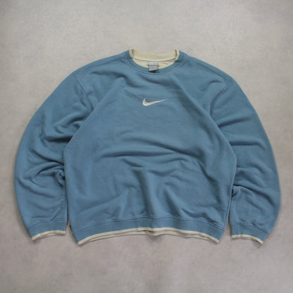 RARE 2000s Nike Swoosh Sweatshirt Blue - (L)