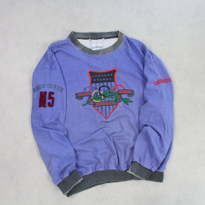 SUPER RARE 1 Of 1 1980s Adidas Olympic Sweatshirt Purple - (M)