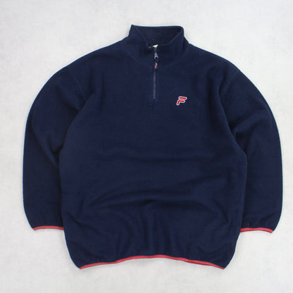 Vintage 1990s Fila 1/4 Zip Fleece Navy - (XXL)