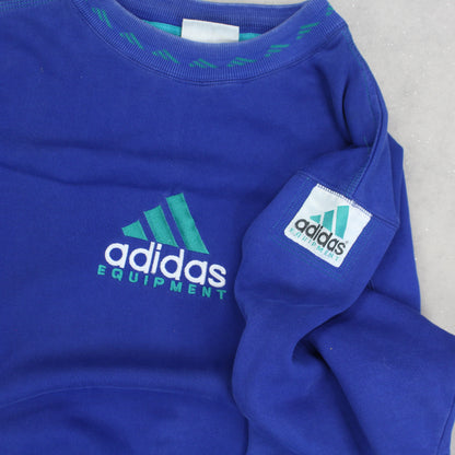 RARE Vintage 1990s Adidas EQT Sweatshirt Blue - (S)