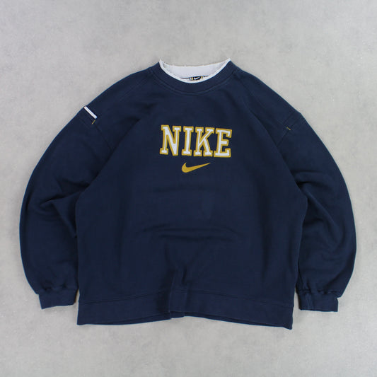 SUPER RARE 90s Heavyweight Nike Sweatshirt Navy - (XL)