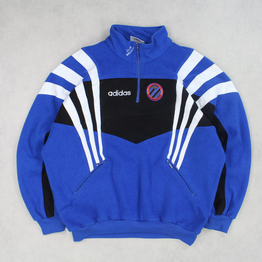 SUPER RARE Vintage 1990s Adidas Club Brugge 1/4 Zip Fleece Blue - (XL)