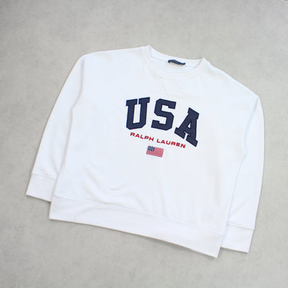 RARE Vintage 1990s Ralph Lauren USA Sweatshirt White - (S)