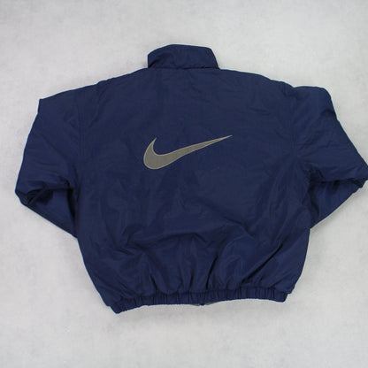 SUPER RARE 1990s Vintage Nike Reversible Padded Jacket Navy/Grey - (M)