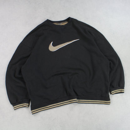 SUPER RARE 90s Nike Heavyweight Sweatshirt Black - (XL)