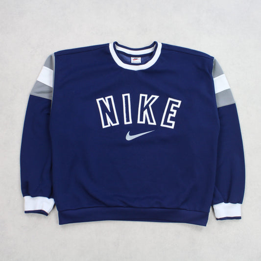 VERY RARE Vintage 1990s Nike Spell Out Sweatshirt Navy - (S)