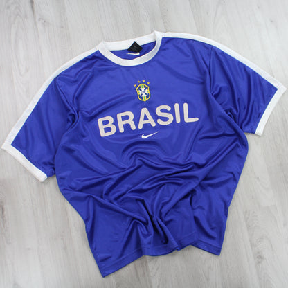 SUPER RARE Vintage 00s Nike Brazil Football Training Jersey Blue - (L)