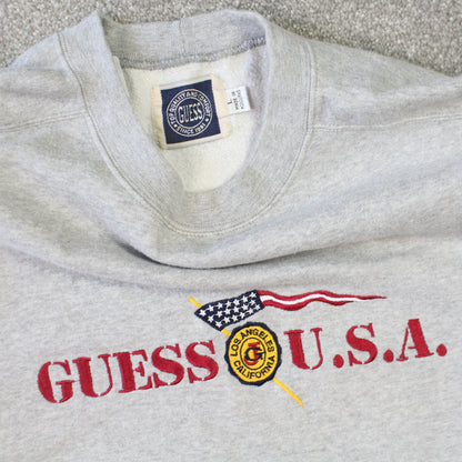 RARE Vintage 1990s GUESS Spell Out Sweatshirt Grey - (L)