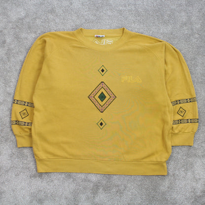 RARE Vintage 1990s Fila Aztec Sweatshirt Mustard - (L)