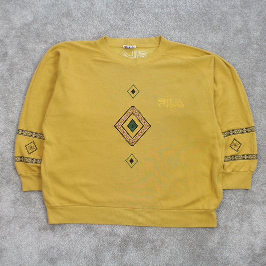 RARE Vintage 1990s Fila Aztec Sweatshirt Mustard - (L)