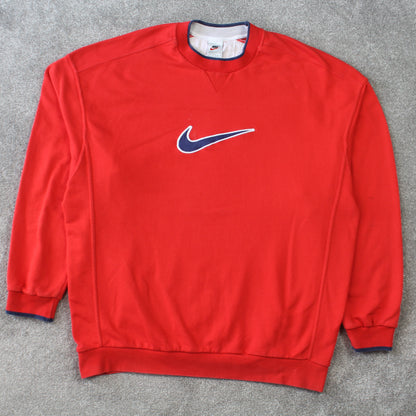 RARE 1990s Nike Swoosh Sweatshirt Red - (XL)