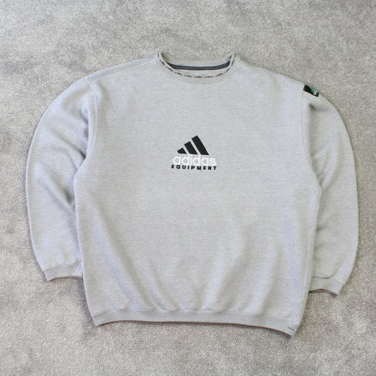 RARE Vintage 1990s Adidas EQT Sweatshirt Grey - (L)