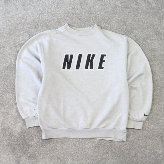 RARE Vintage 1990s Nike Spell Out Sweatshirt Grey - (S)