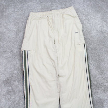 RARE Vintage 00s Nike Baggy Track Pants Cream - (L)