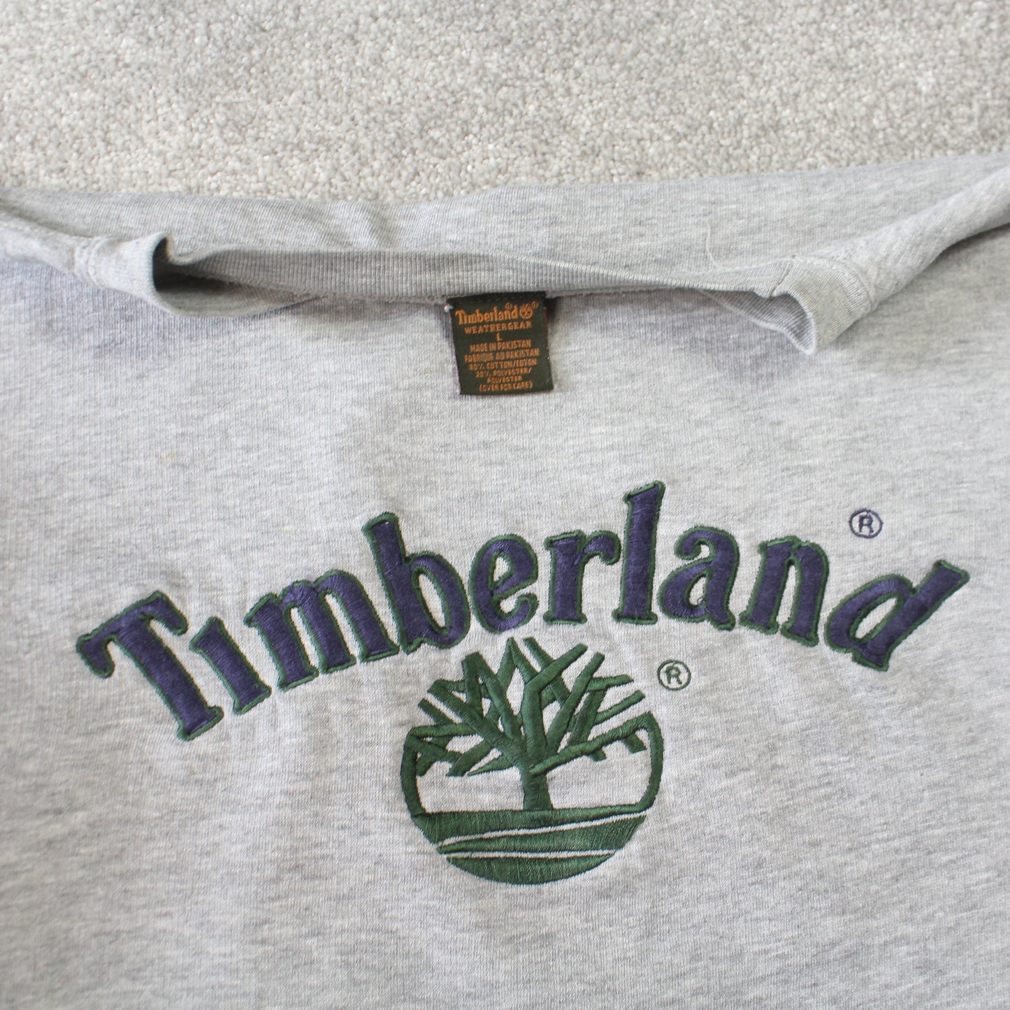 Vintage 1990s Timberland Spell Out Sweatshirt Grey - (S)