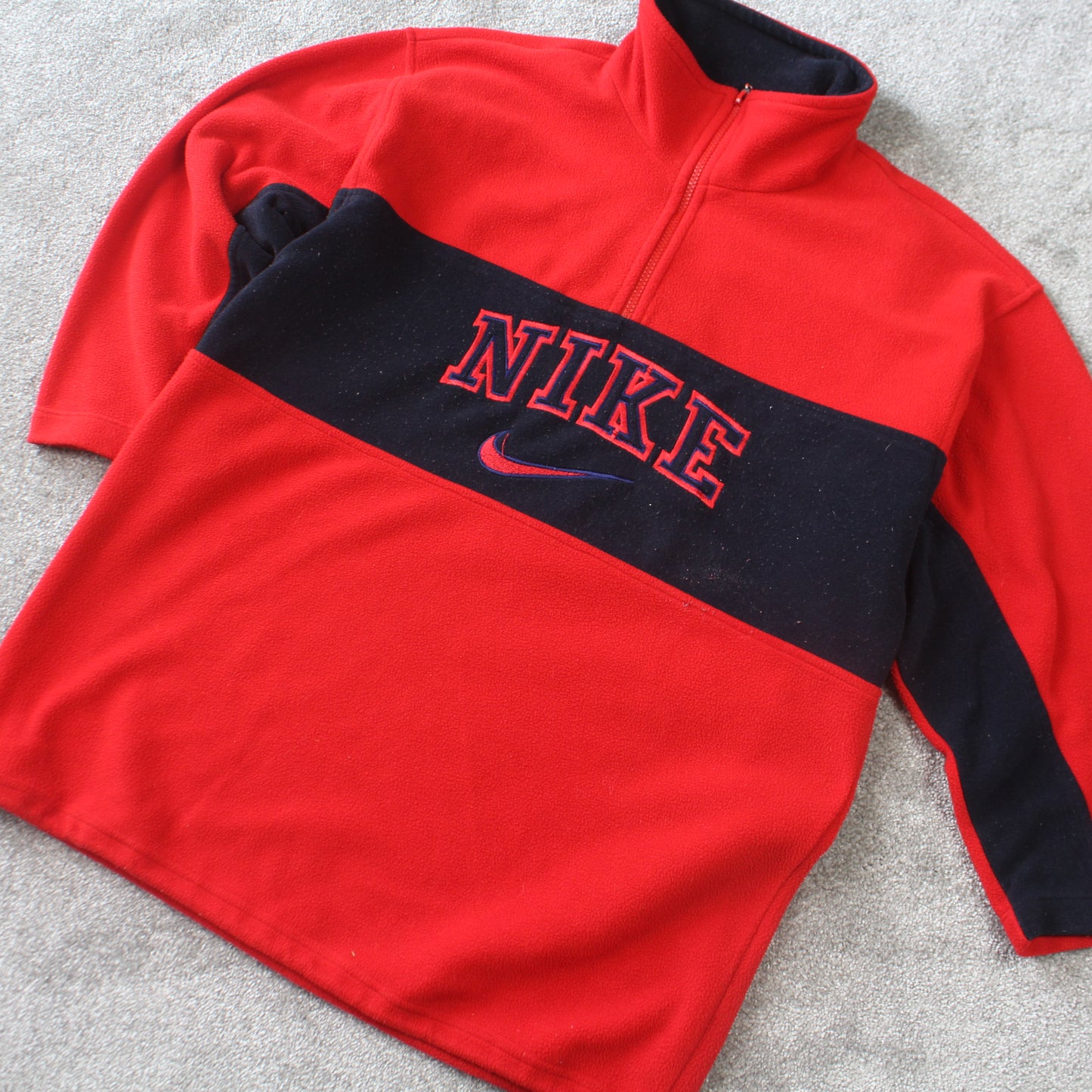 Vintage 1990s Bootleg Nike 1/4 Zip Fleece Red - (L)