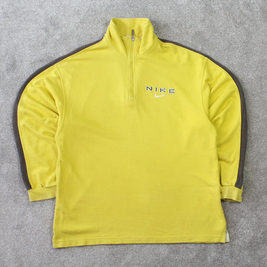 RARE Vintage 1990s Nike 1/4 Zip Sweatshirt Yellow - (XL)