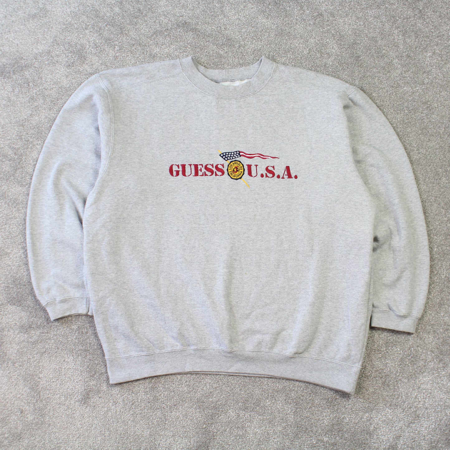 RARE Vintage 1990s GUESS Spell Out Sweatshirt Grey - (L)