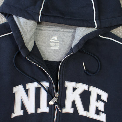 SUPER RARE Vintage 00s Nike Spell Out Zip Hoodie Navy - (L)