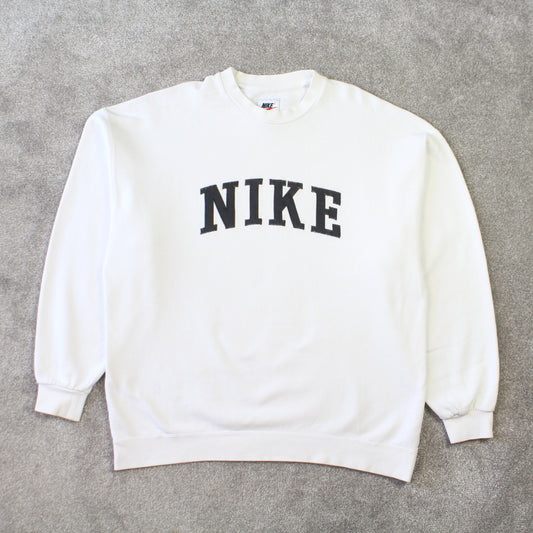 RARE Vintage 1990s Nike Spell Out Sweatshirt White - (XL)