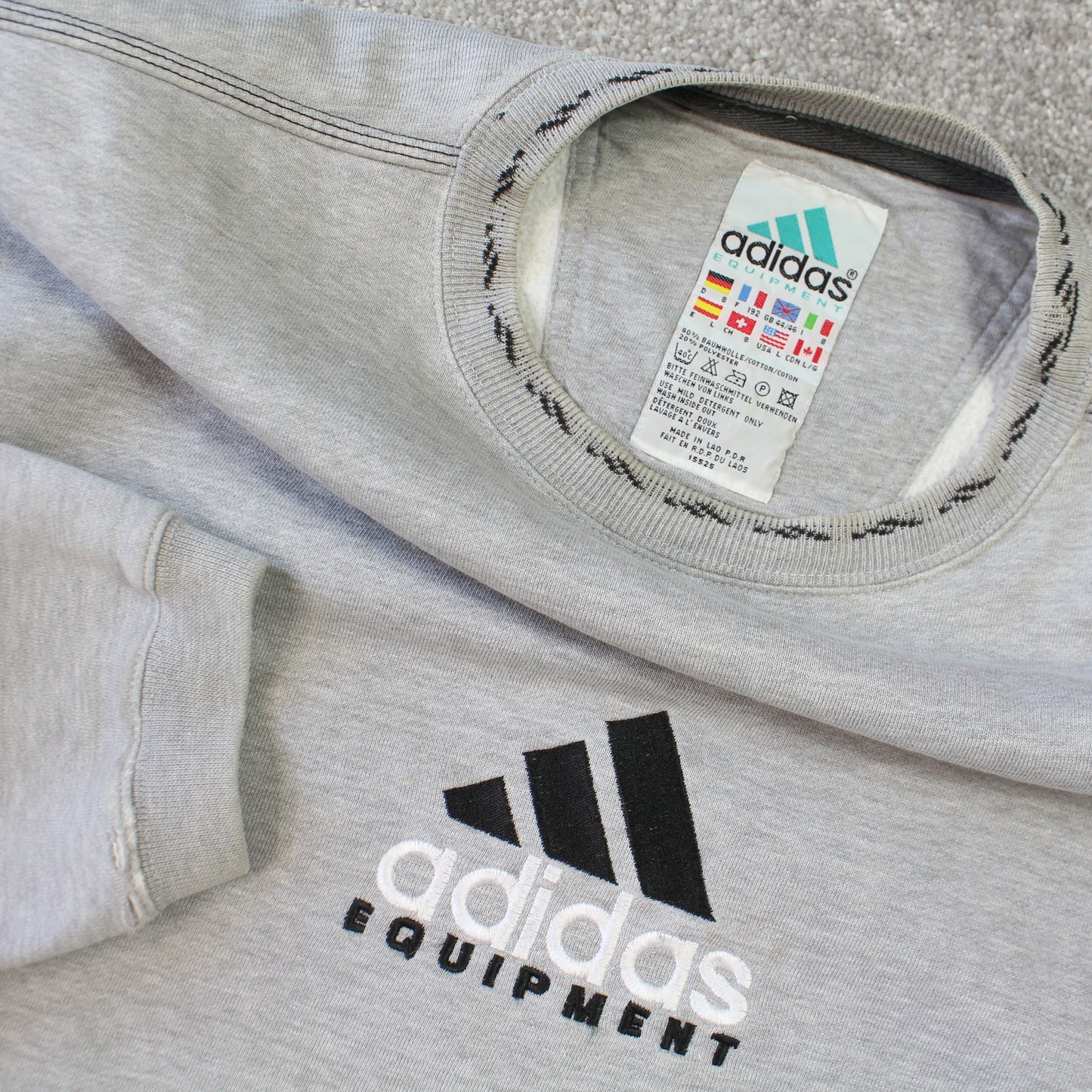 RARE Vintage 1990s Adidas EQT Sweatshirt Grey - (L)