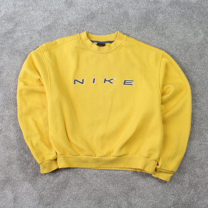 RARE 1990s Nike Spell Out Sweatshirt Yellow - (XS)