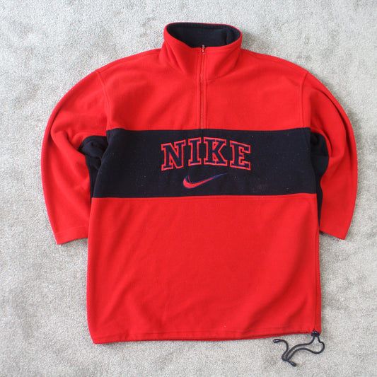 Vintage 1990s Bootleg Nike 1/4 Zip Fleece Red - (L)