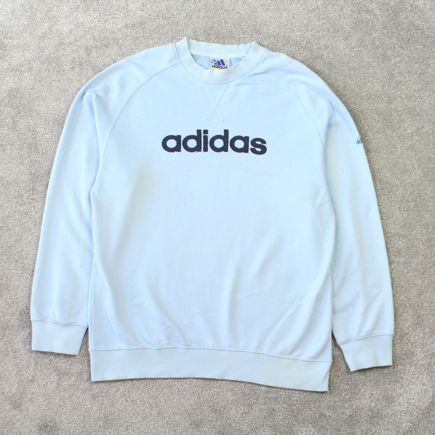 RARE Vintage 1990s Adidas Spell Out Sweatshirt Blue - (M)