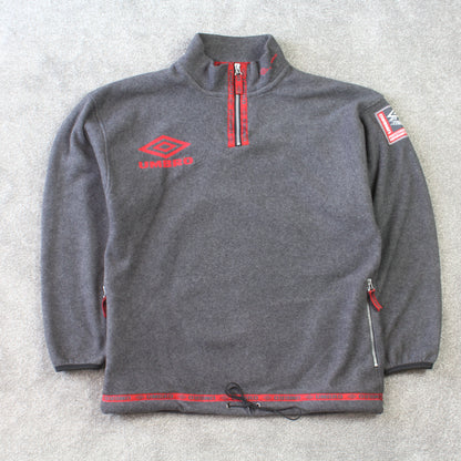 Vintage 1990s Umbro 1/4 Zip Fleece Grey - (M)