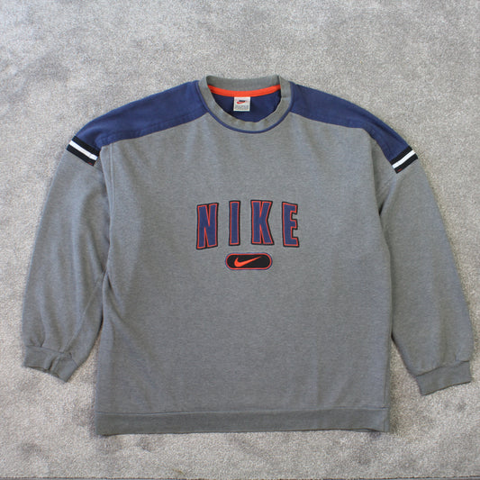 RARE Vintage 1990s Nike Spell Out Sweatshirt Grey - (XL)