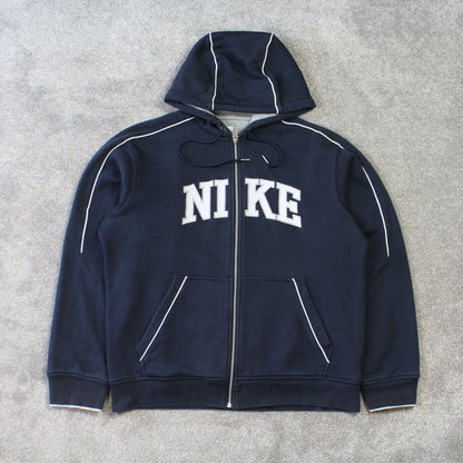 SUPER RARE Vintage 00s Nike Spell Out Zip Hoodie Navy - (L)