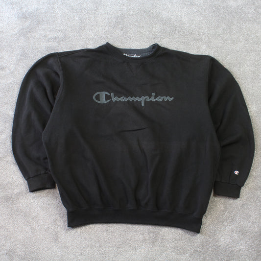 Vintage 1990s Champion Sweatshirt Black - (L)