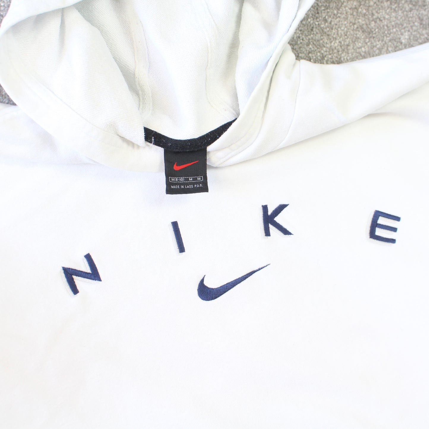 SUPER RARE Vintage 1990s Spell Out Nike Hoodie White - (S)