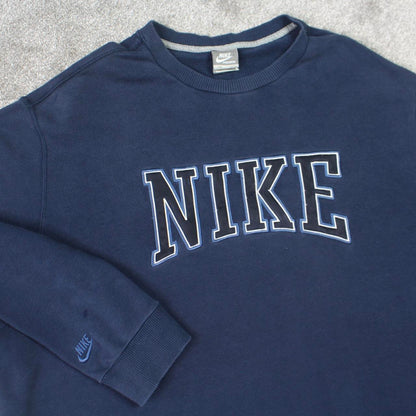 RARE Vintage 00s Nike Spell Out Sweatshirt Navy - (XXL)