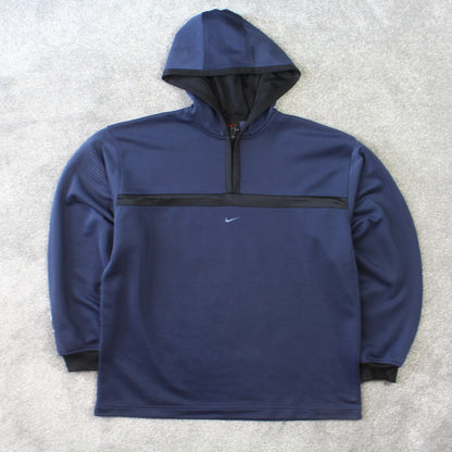 RARE Vintage 1990s Nike Centre Swoosh 1/4 Zip Hoodie Navy - (L)