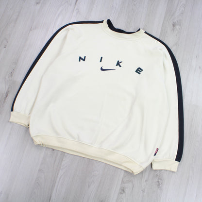 SUPER RARE Vintage 1990s Nike Spell Out Sweatshirt Cream - (XL)